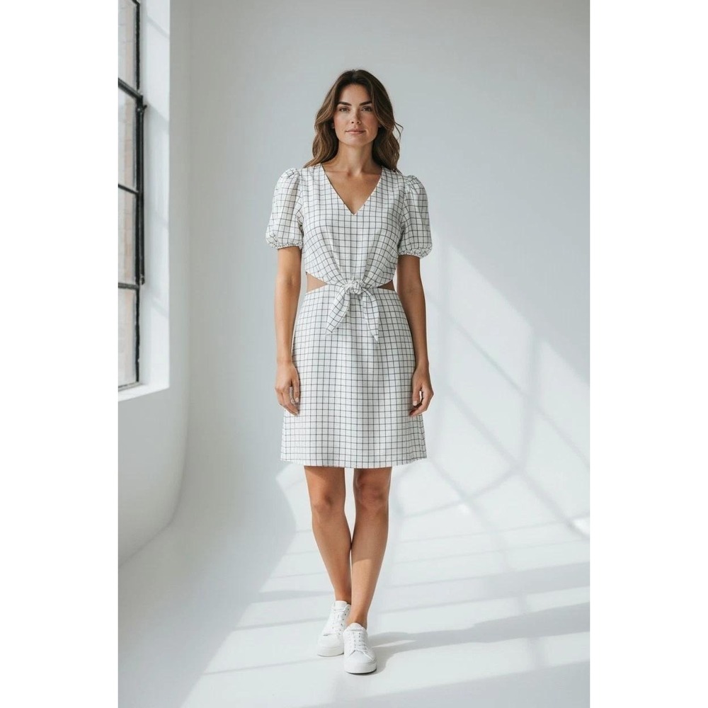 Promesa Women's Black And White Windowpane Check Lined Mini Dress Women's Small
